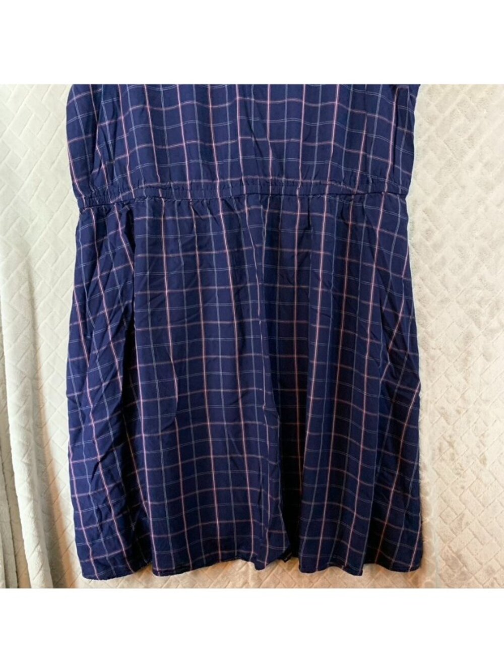 Old Navy Dress Size XXL Navy Blue Plaid Knee Length Short Ruffle Sleeve Academia - Picture 3 of 11